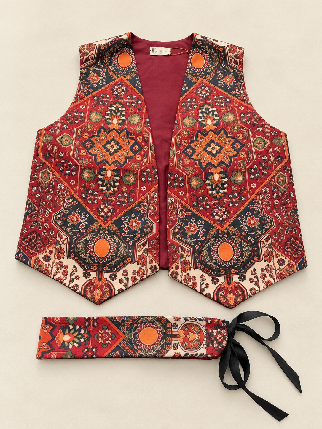 Persian Carpet Print Vest & Belt Set