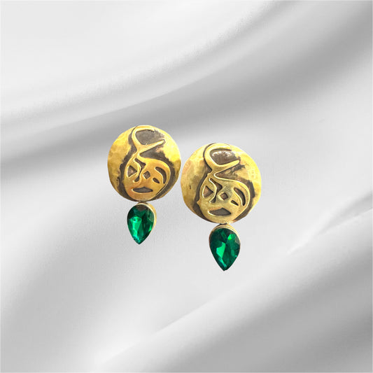 Emerald Calligraphy Earrings – Handmade Brass
